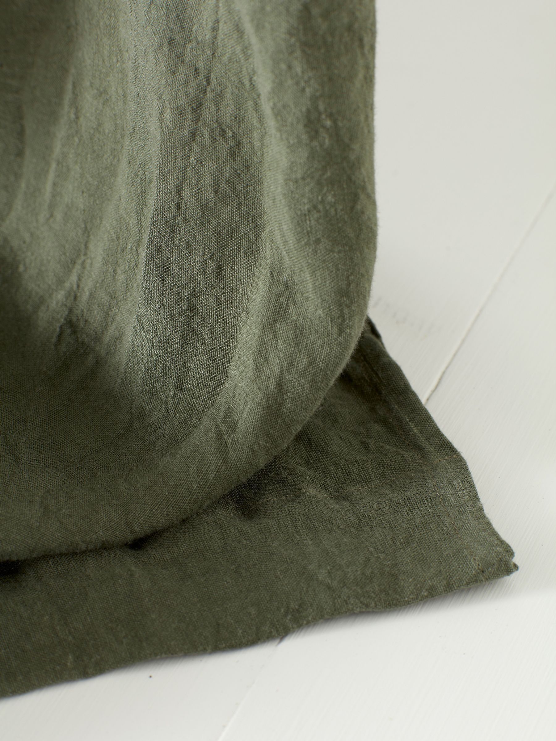 Secret Linen Store Olive Green 100% Linen Loop Top Slot Header Single Curtain
