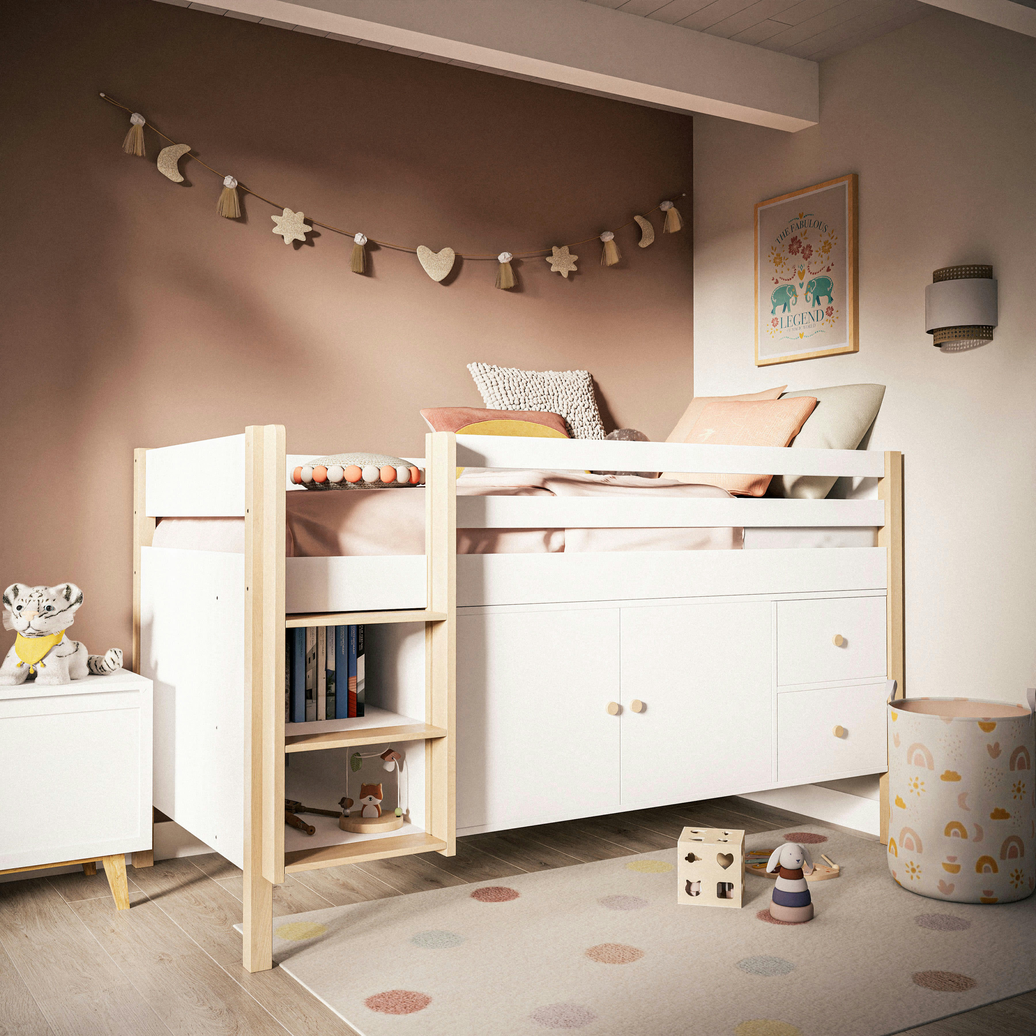 LILA - Applique en rotin et tissu blanc