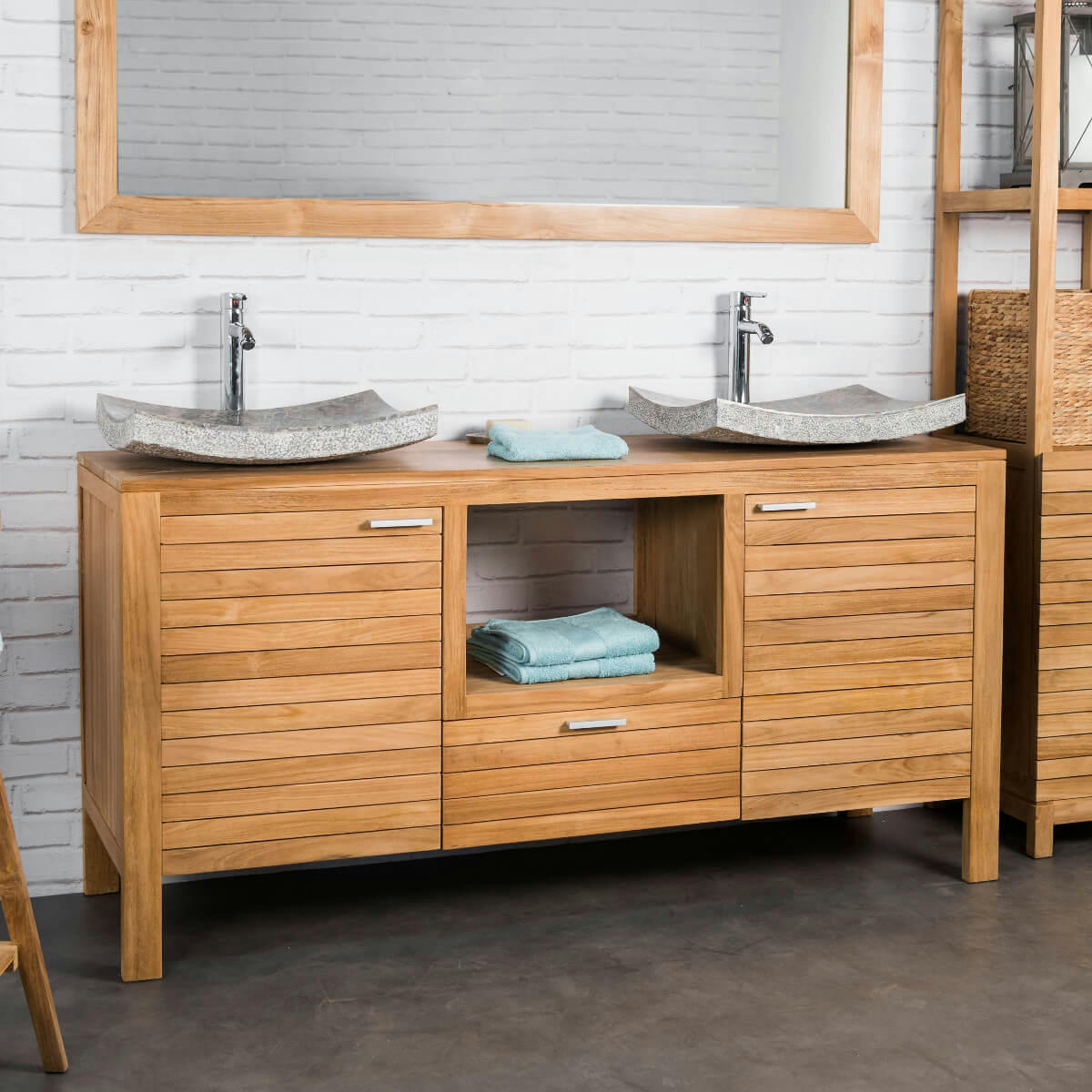 - Meuble sous vasque en teck 2 portes et 1 tiroir L160cm