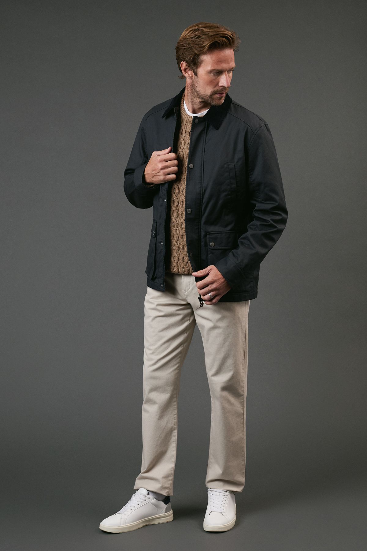 Maine Navy Coated Cord Collar Walking Jacket