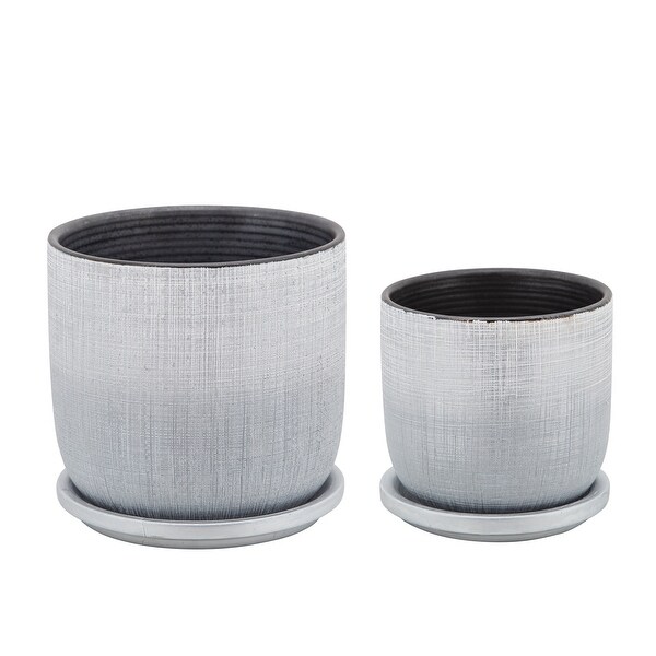 5" Textured Planter With Saucer, Silver 5"H - 5.0" x 5.0" x 5.0"
