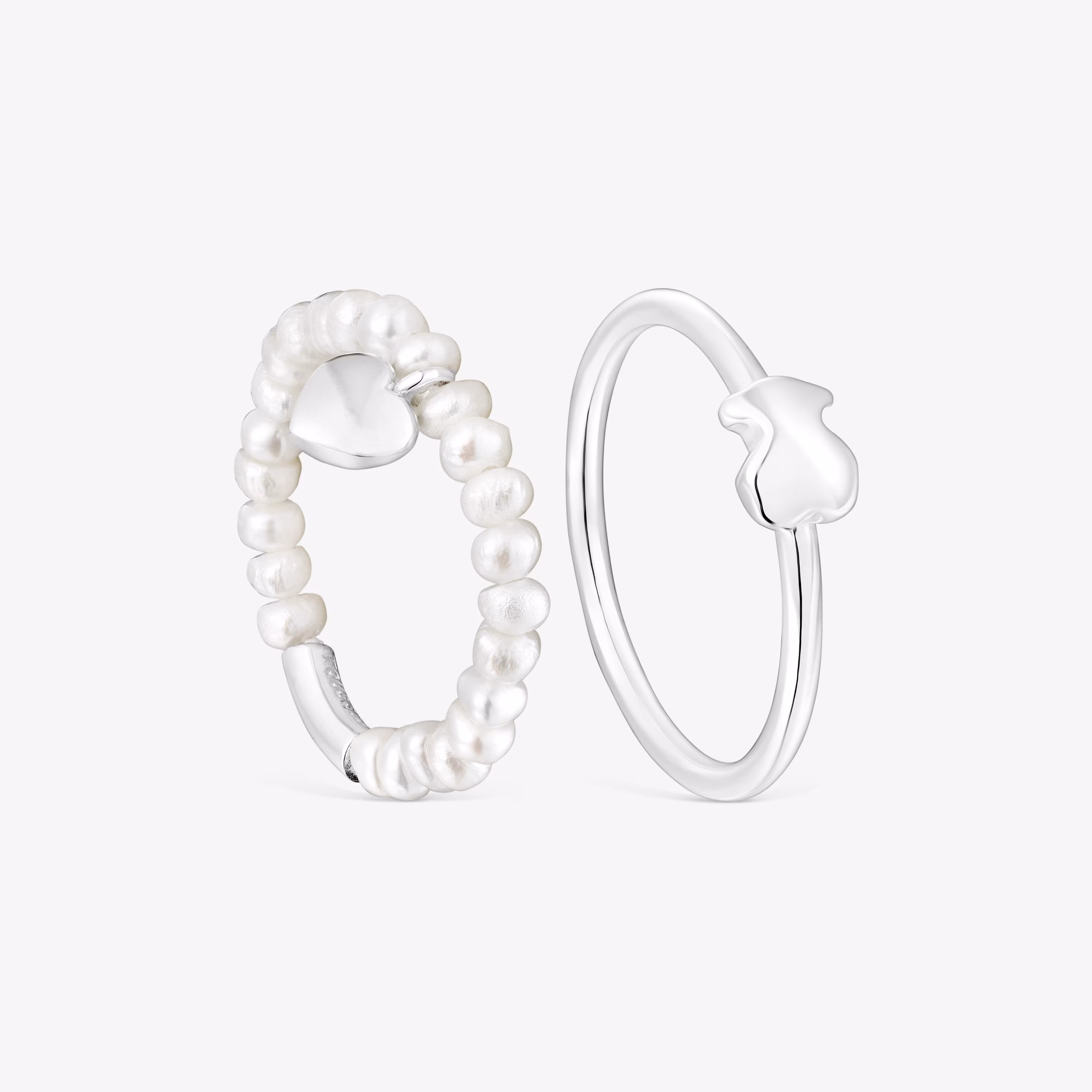 Pack de anillos de plata y perlas cultivadas, corazón y oso Mini Icons