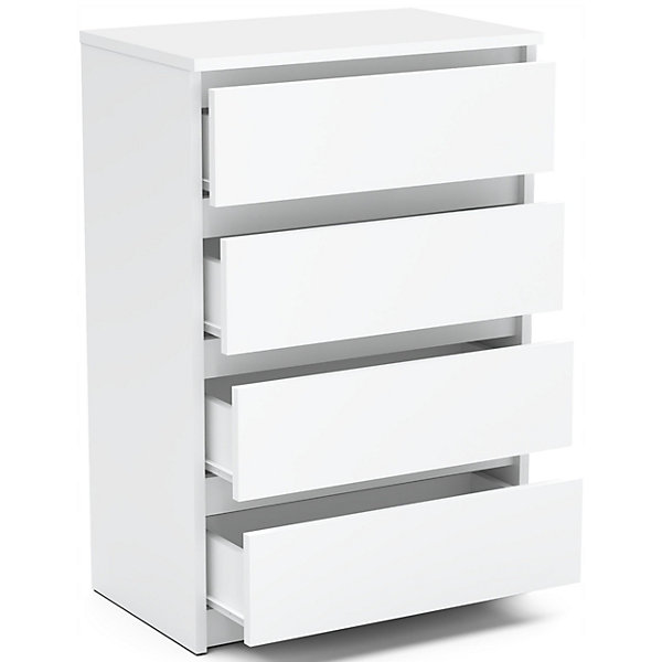 Commode blanche avec 4tiroirs 60cm-meuble TV, mobilier pour salon, chambre, style loft