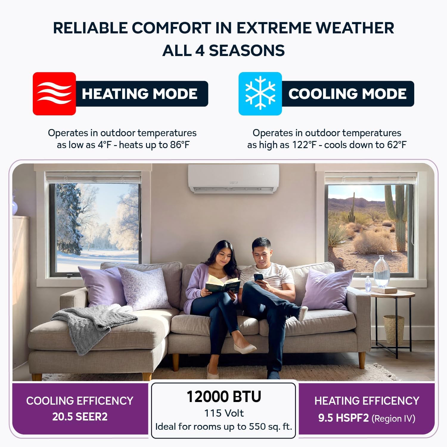 Energy-Saving 12000 BTU Minisplit Systems 110V – 20.5 SEER, Pre-Charged, Ductless, Quiet & Comfortable Mini Split AC/Heating System with WiFi & Complete Easy Install Kit (Elite Series)