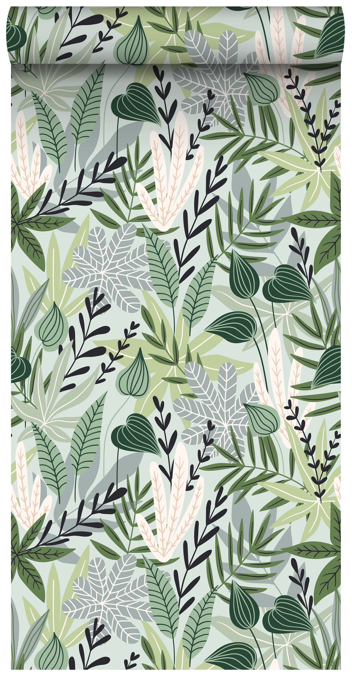 ESTAhome XXL behang bladeren in scandinavische stijl mintgroen - 50 x 900 cm - 158894