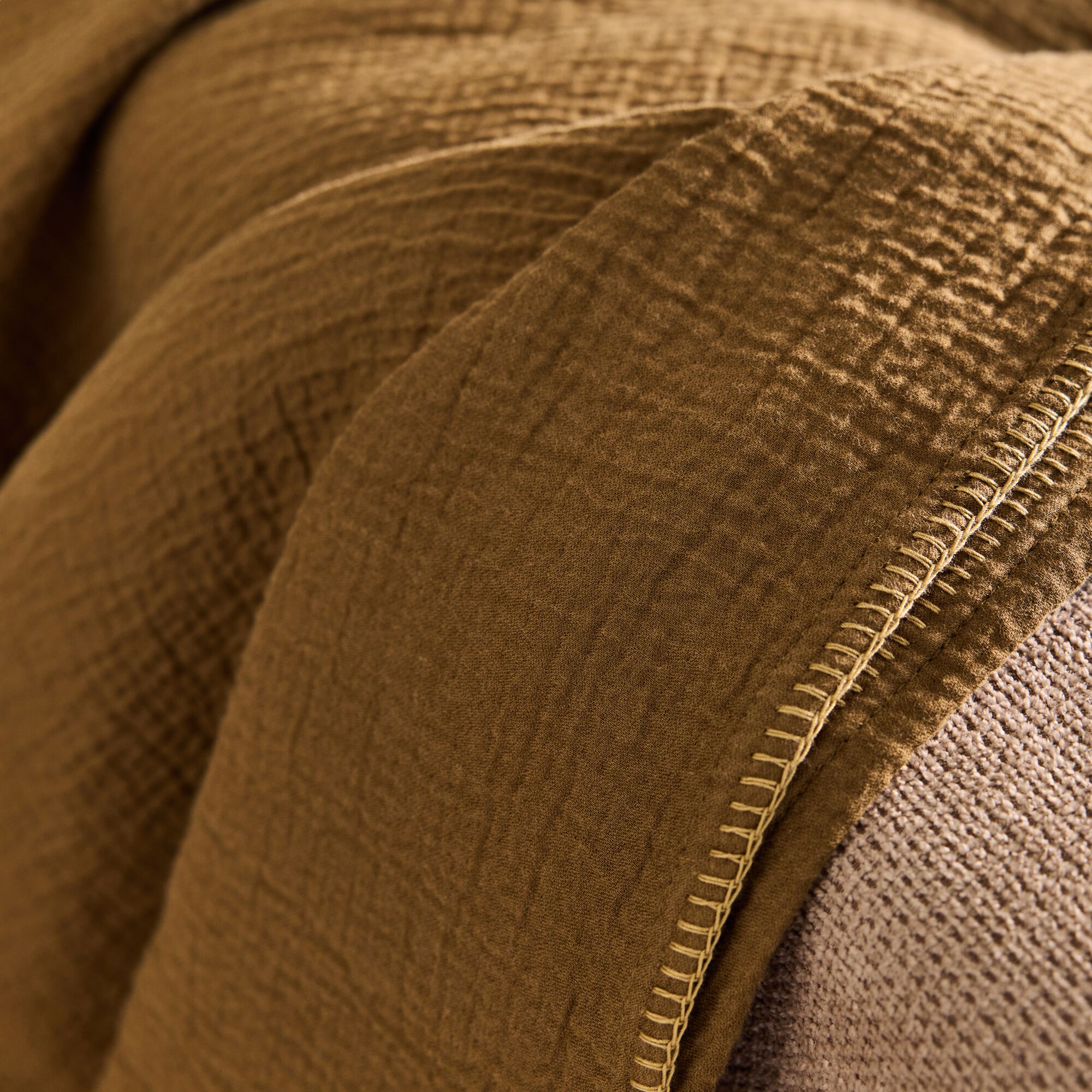 KALI - Plaid en triple gaze de coton finition point de cheval 130x170cm - vert