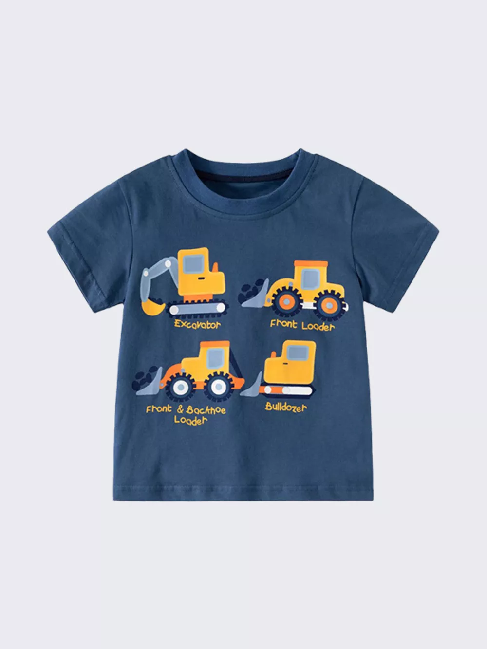 Children's Construction Vehicle Graphic Short Sleeve T-Shirt