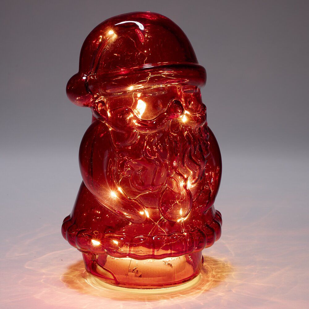 Père No&euml;l à poser LED lumineux en verre rouge 13x11xH20cm