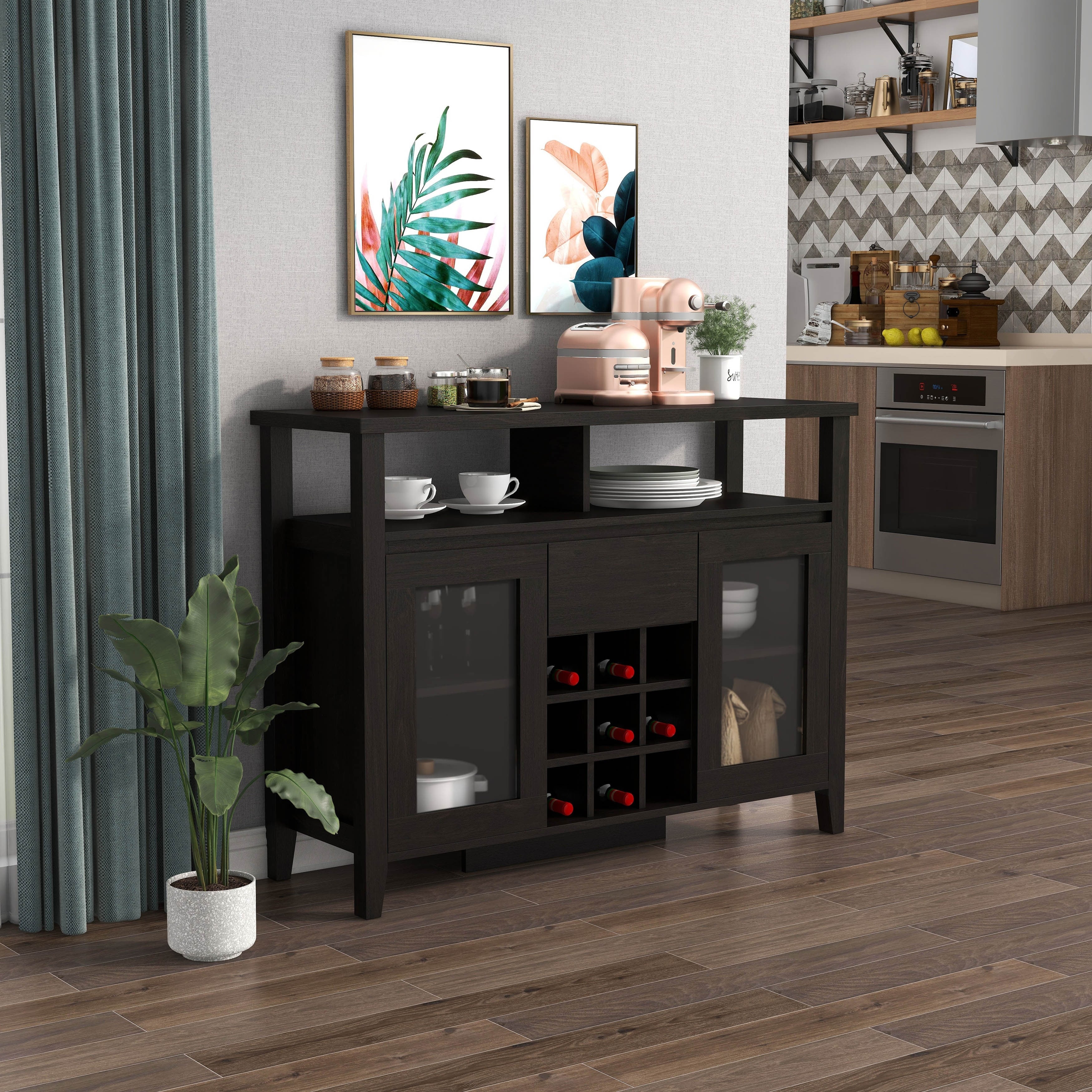 DH BASIC Transitional Espresso 9-bottle Storage Buffet by Denhour