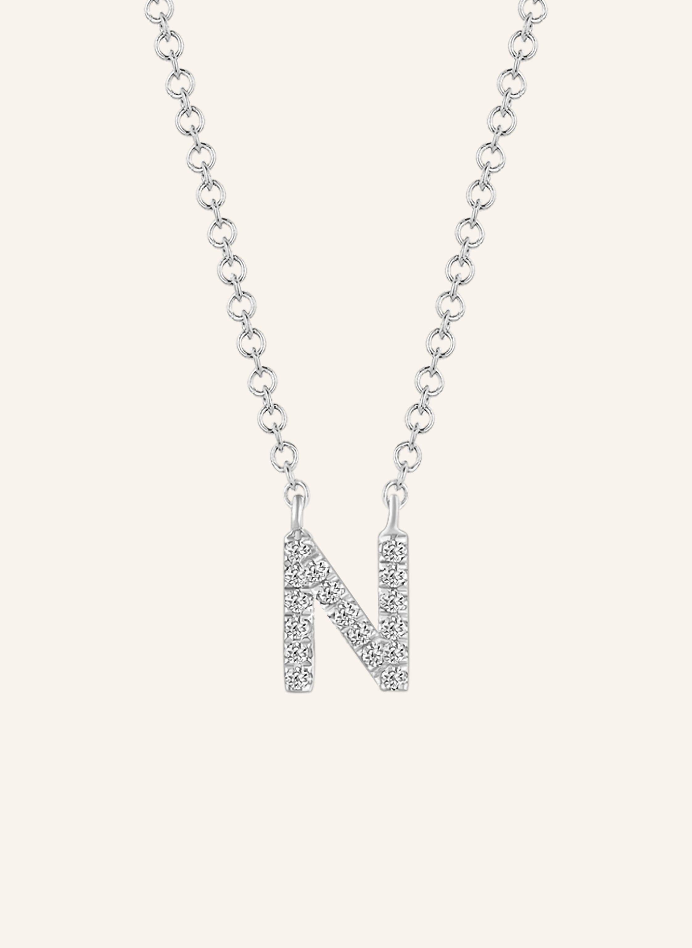 Leaf INITIALIEN Halskette „N“ aus 14 Karat Weißgold mit Diamanten