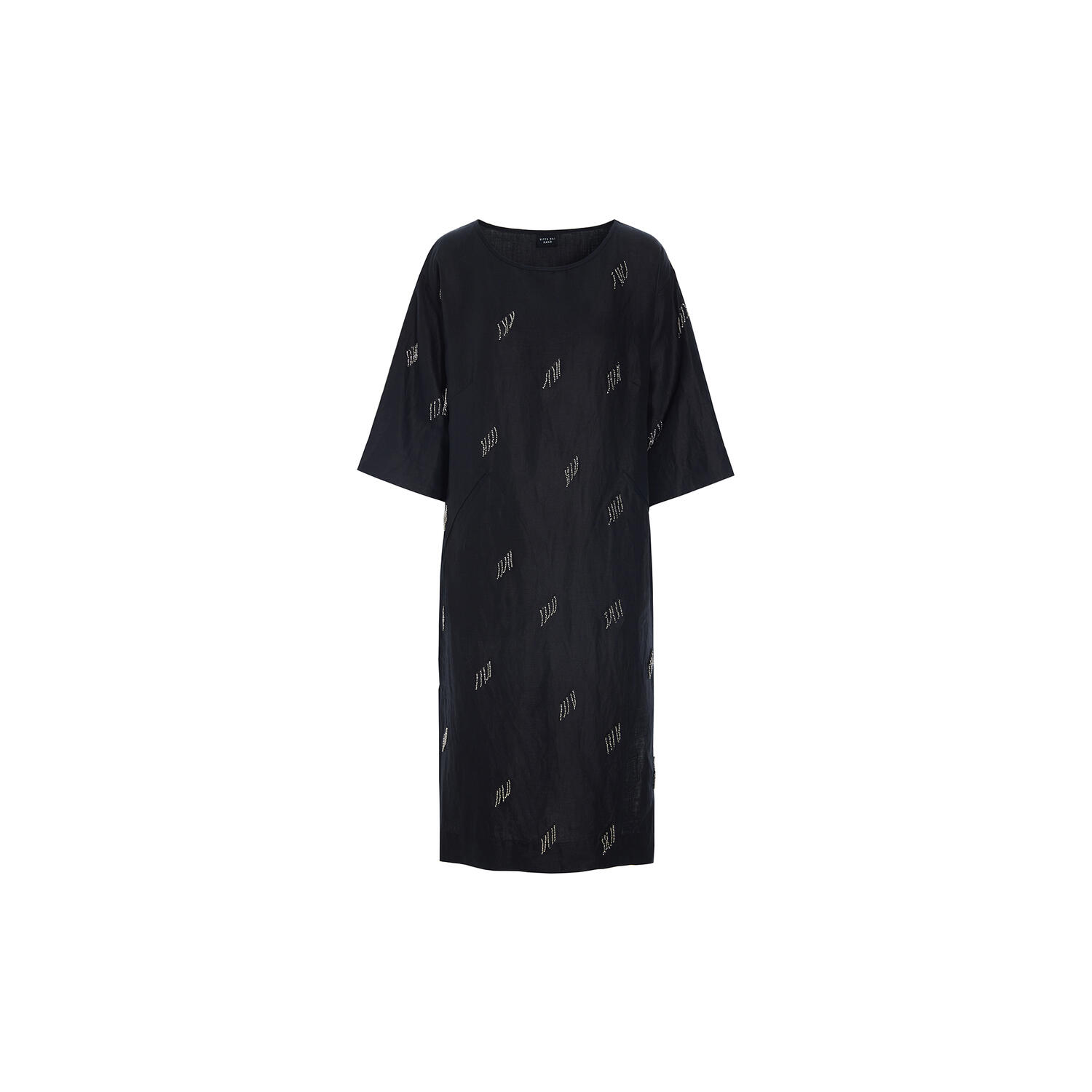 Airy linen kjole med perler, black