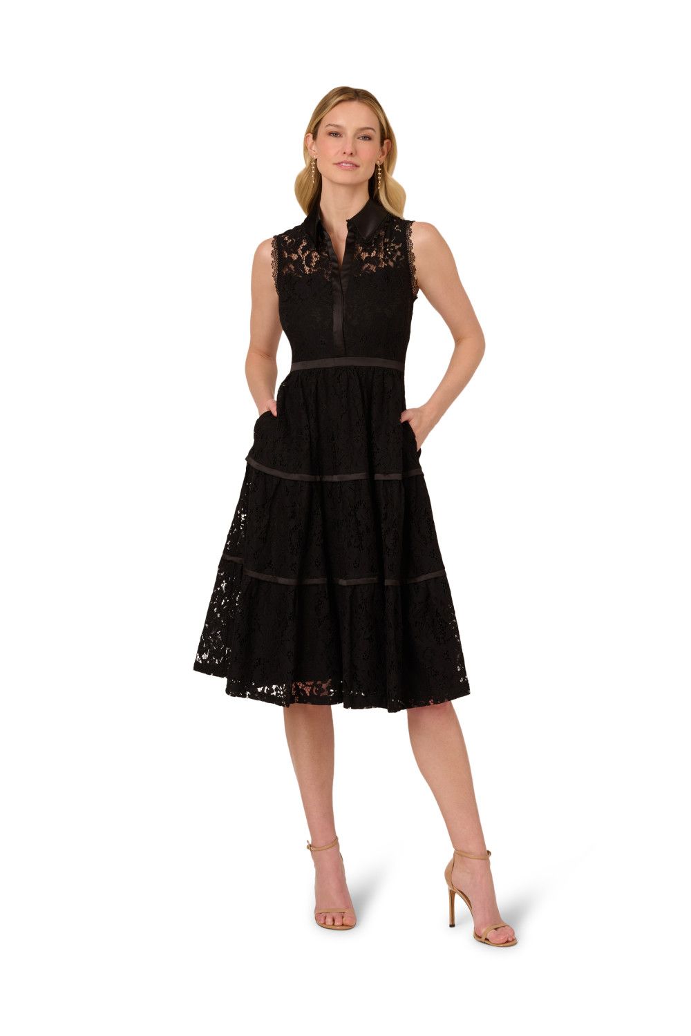 Adrianna Papell Lace Midi Shirt Dress