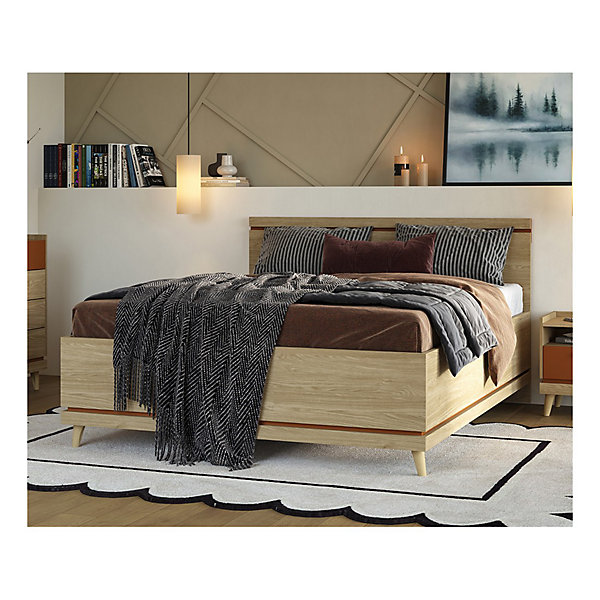 Lit avec sommier NOKI180x200 cm chene clair et mokaStyle scandinave