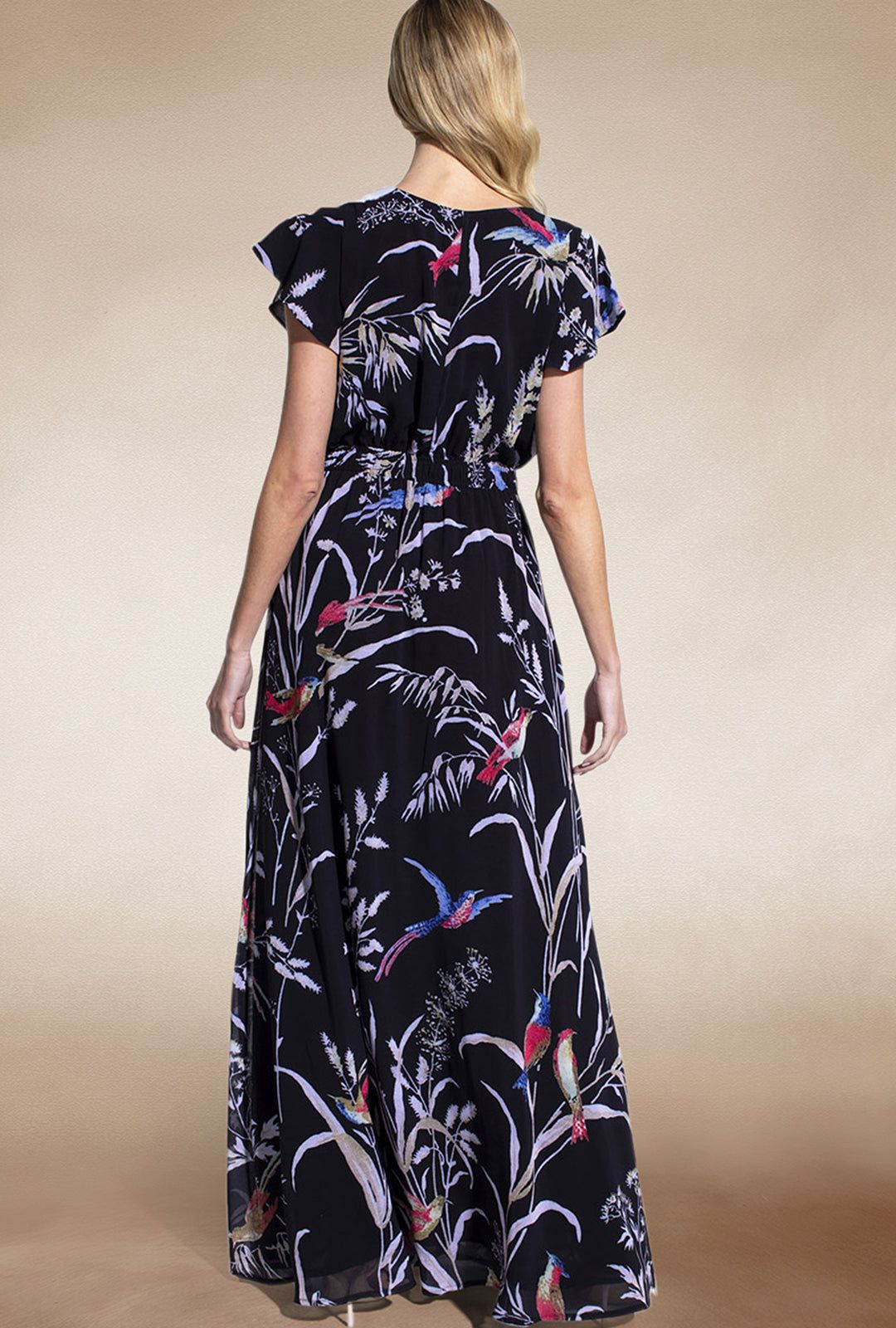 Hot Squash Elegant Mock-Wrap Chiffon Maxi Dress