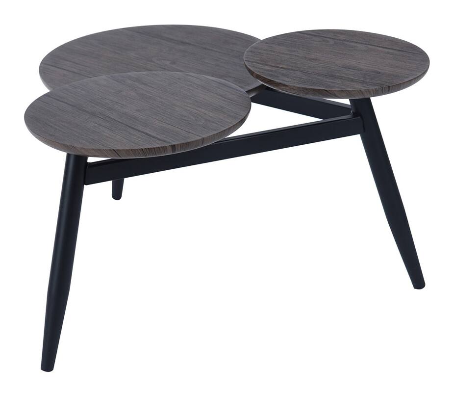 39F Biel Retro Mid-Century Round 3-Tier Coffee/End/Side Accent Table, Black/Wood Finish