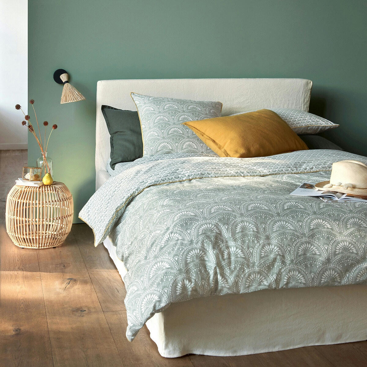 Drap housse en coton lavé, Jaipur vert