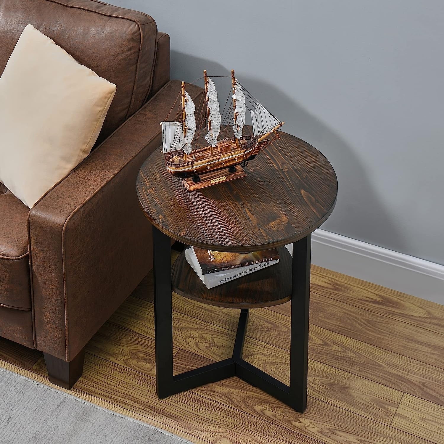 Round Coffee Table 2-Tier Modern Industrail Center Table