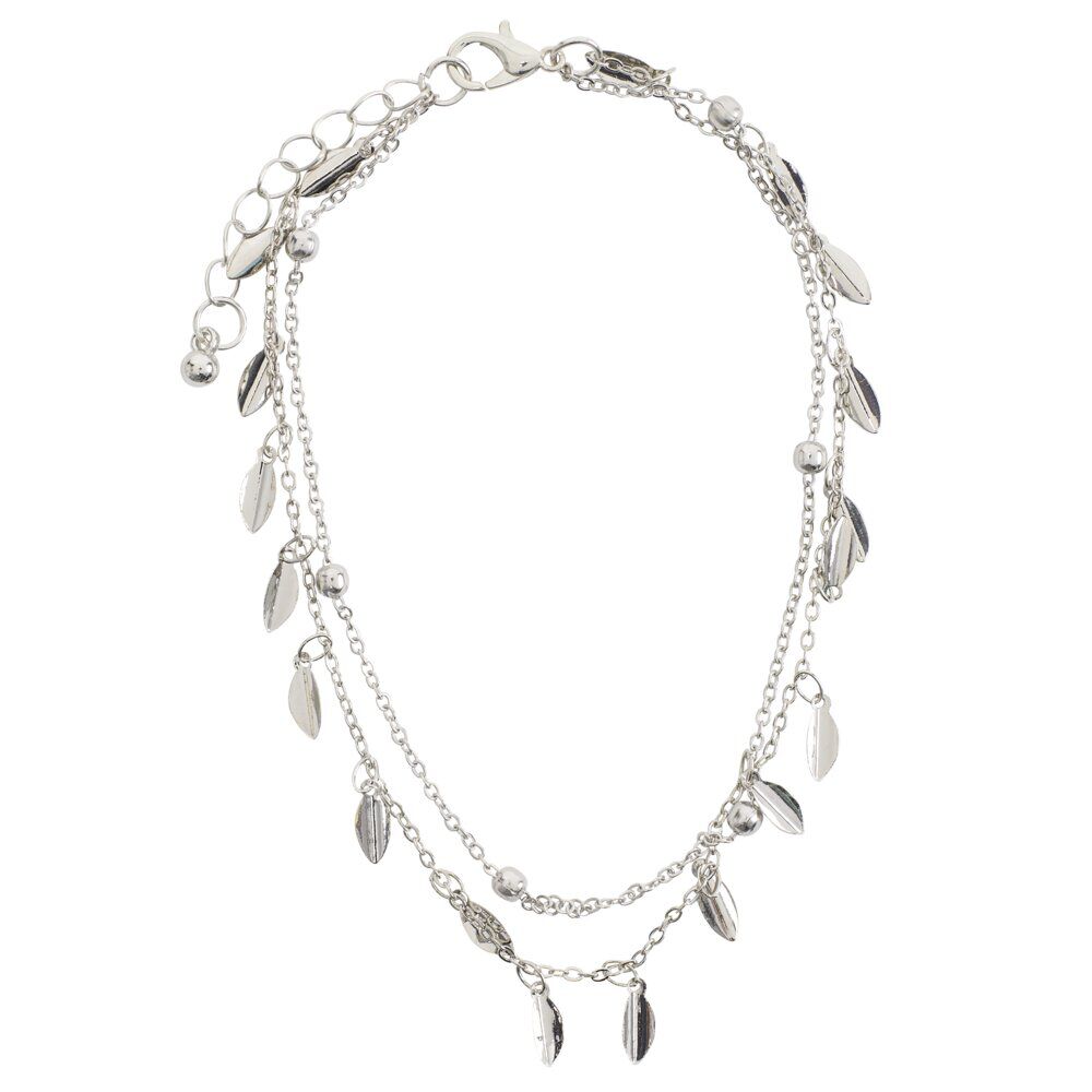 ChaÎne cheville pampilles et perles métal argenté Ø11cm