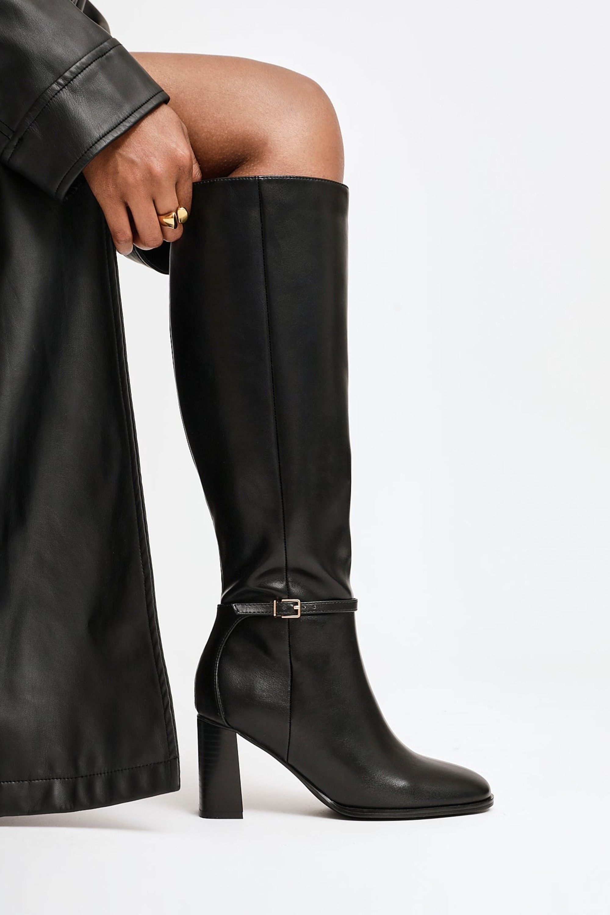Linzi Midtown Black Faux Leather Long Heeled Boot