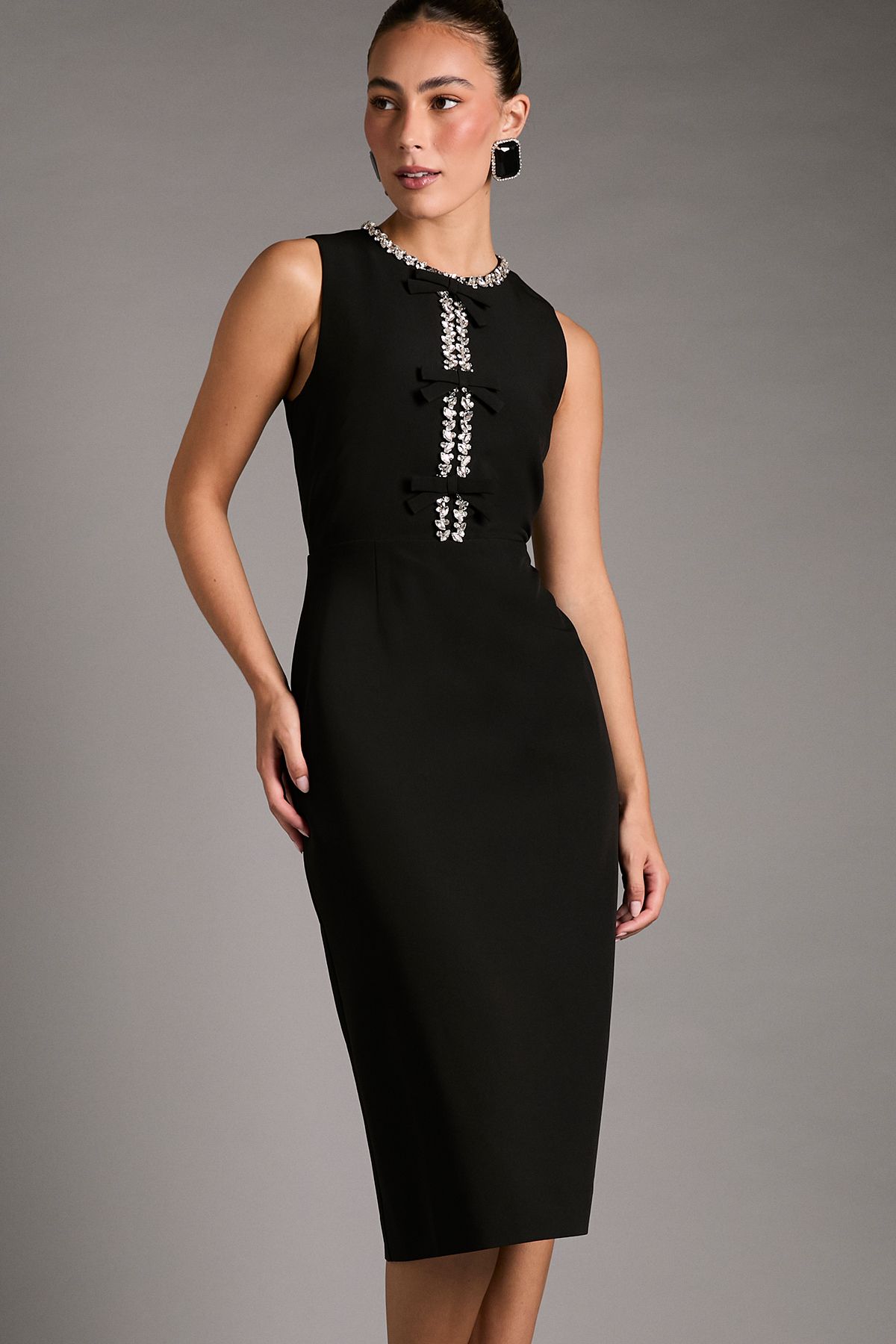 Coast Sleeveless Crepe Midi Dress With Diamante Bow Detail