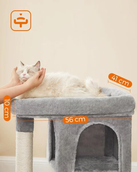 Drapak, Kompaktowy Drapak Dla Kota Z 2 Domkami, Jasnoszary
