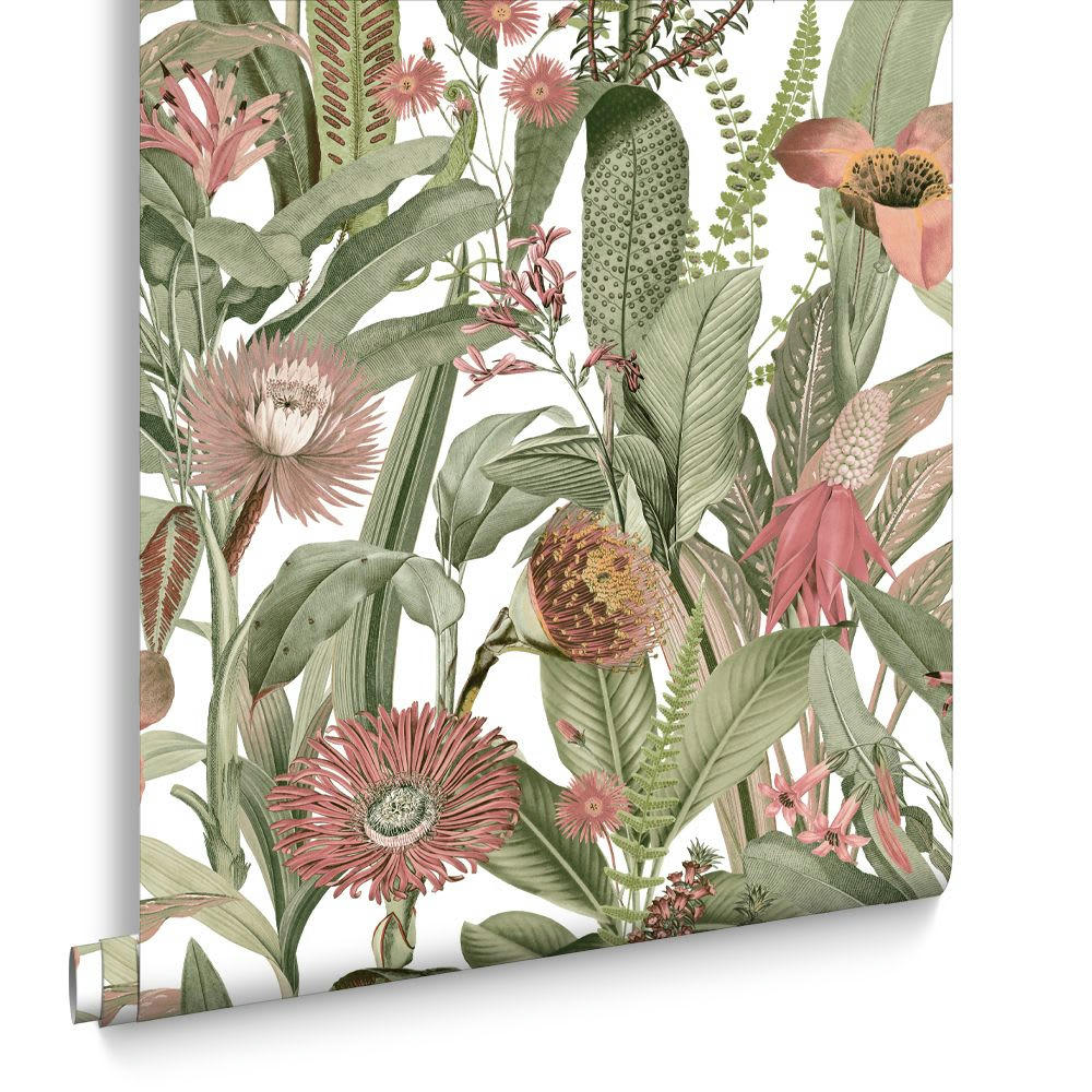 - papier peint tigerlily blanc corail vert 1005x52cm