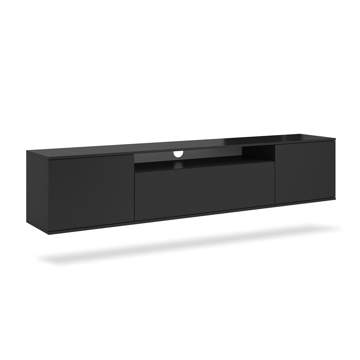 - Meuble TV mural 3 portes 180 cm stratifiés noir