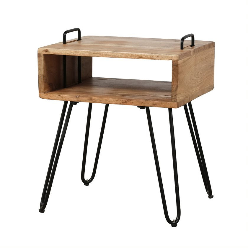Giga Meubel Nachtkastje Quadro - Naturel Acaciahout - 40x34x48cm