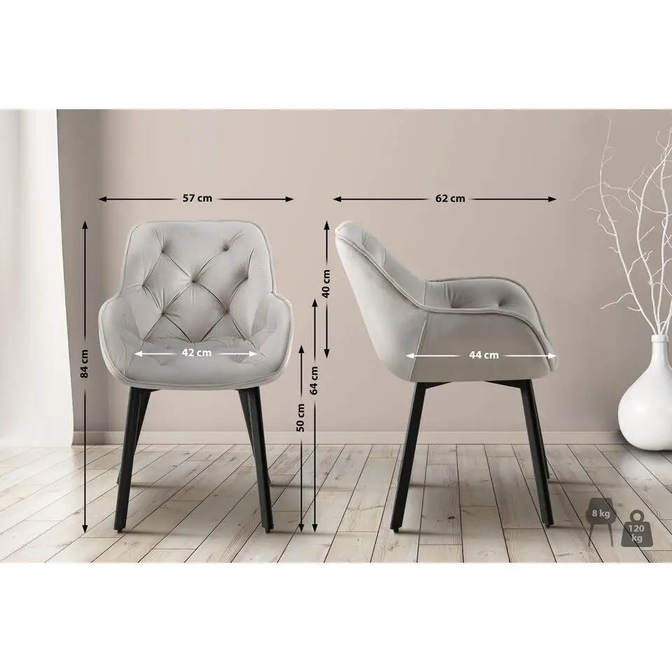 CLP Eetkamerstoel Antigo zwart Frame - Fluweel - grijs