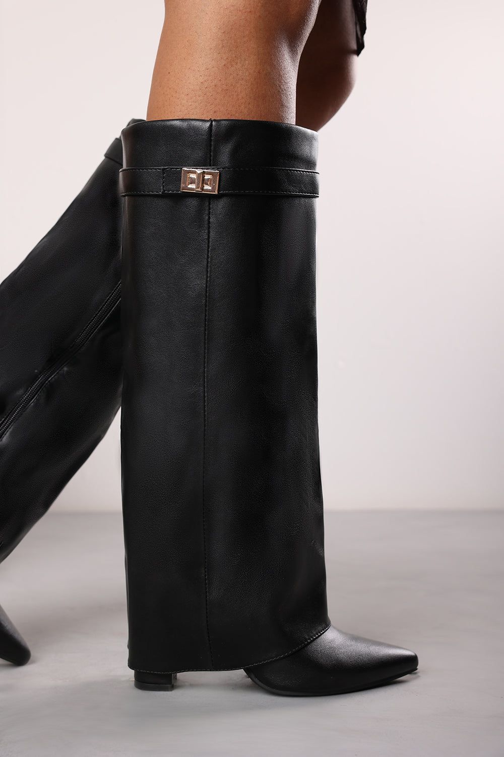 Where's That From Keira Fold Over Shark Block Heel Point Toe Boots