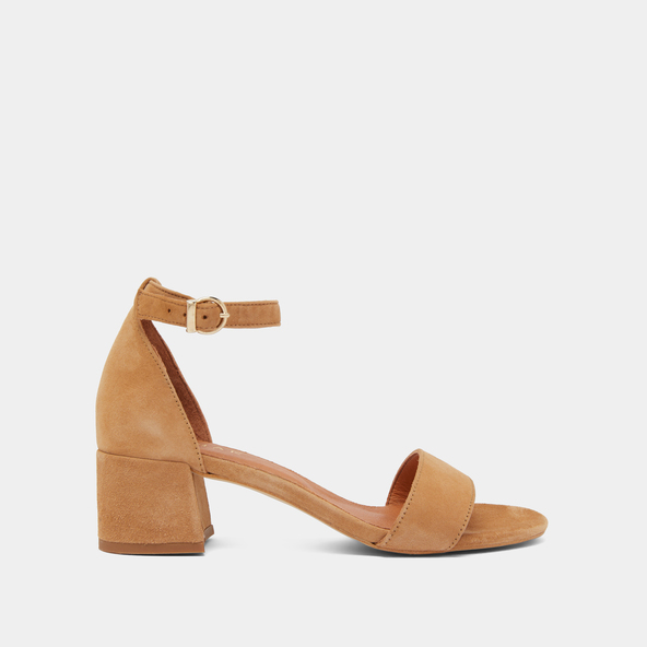 Sandales à talons carrésen velours camel | VERDI