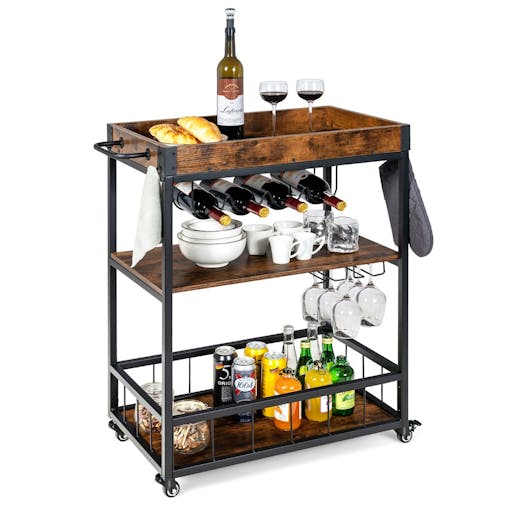 NNECW Kitchen Cart with Removable Top Tray & Wine Rack & Glass Holder