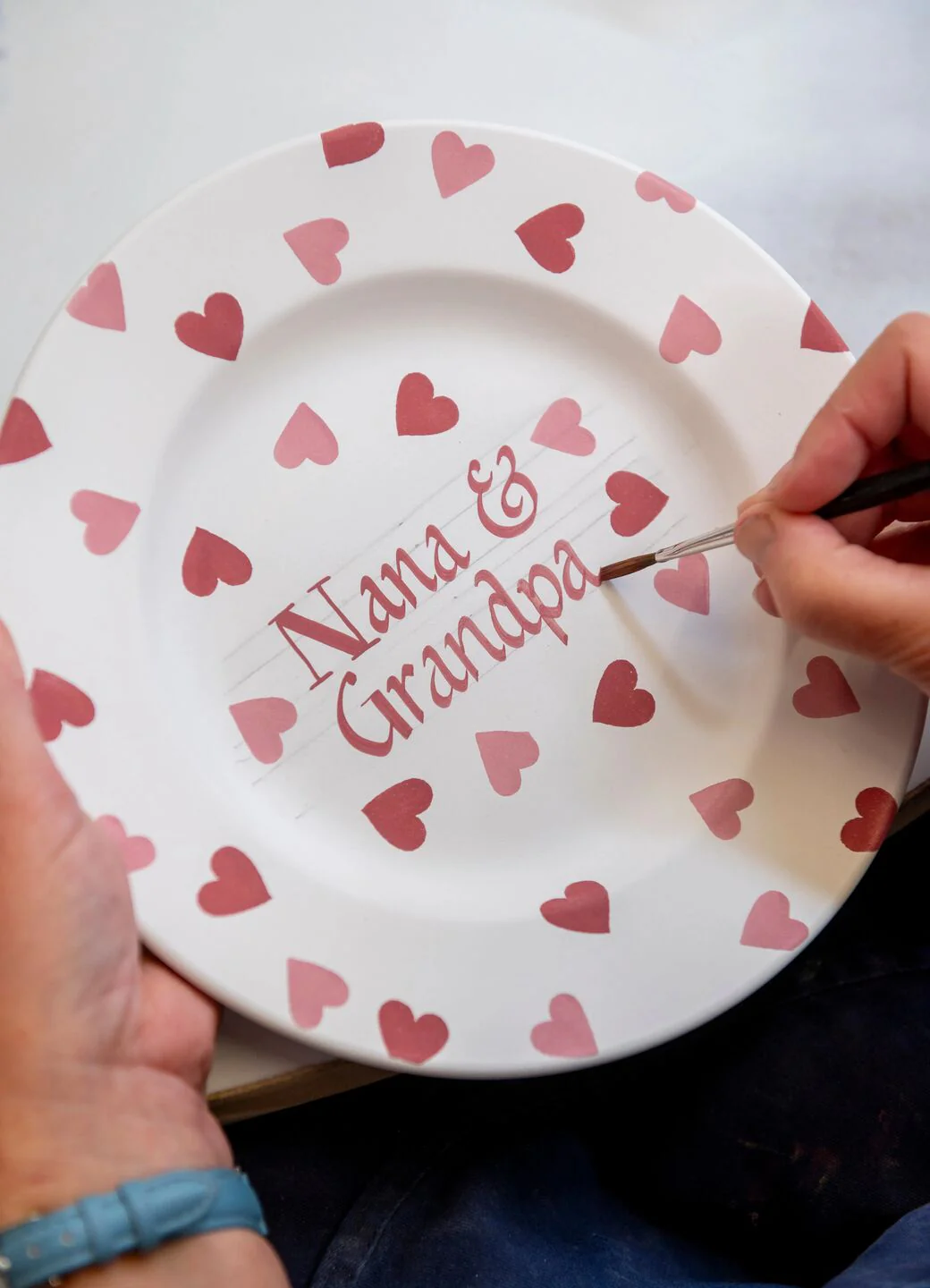 Personalised Pink Hearts Medium Dinner Plate, 8.5 Inch