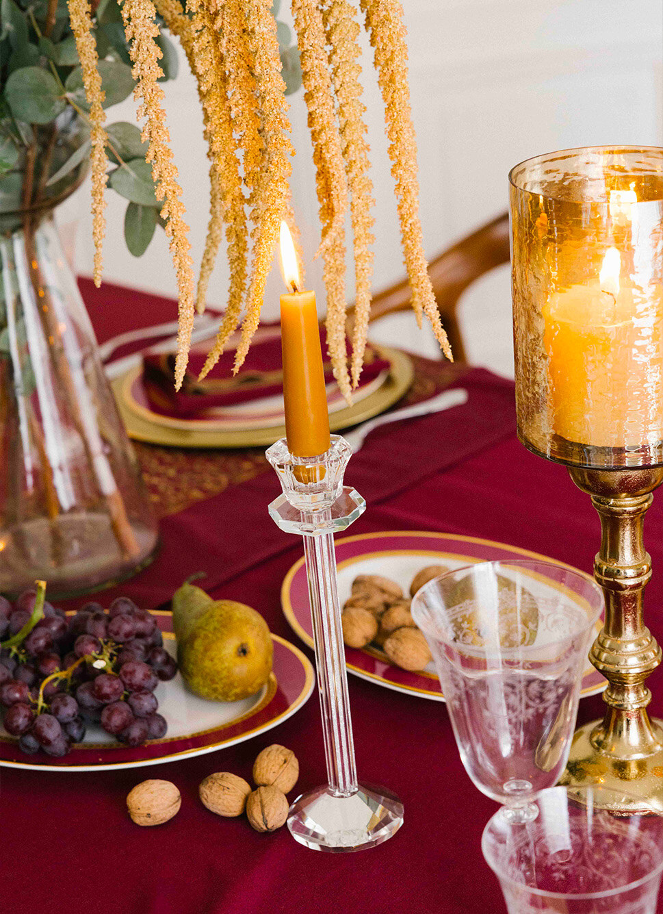 GRAND BOUGEOIR EN VERRE TRAVAILLÉ AVEC CRISTAUX TRANSPARENT