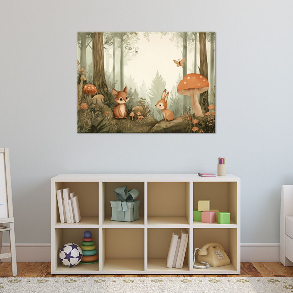 Feeby Obraz do pokoju dziecięcego, Leśne Zwierzęta Natura Beżowy 60x40