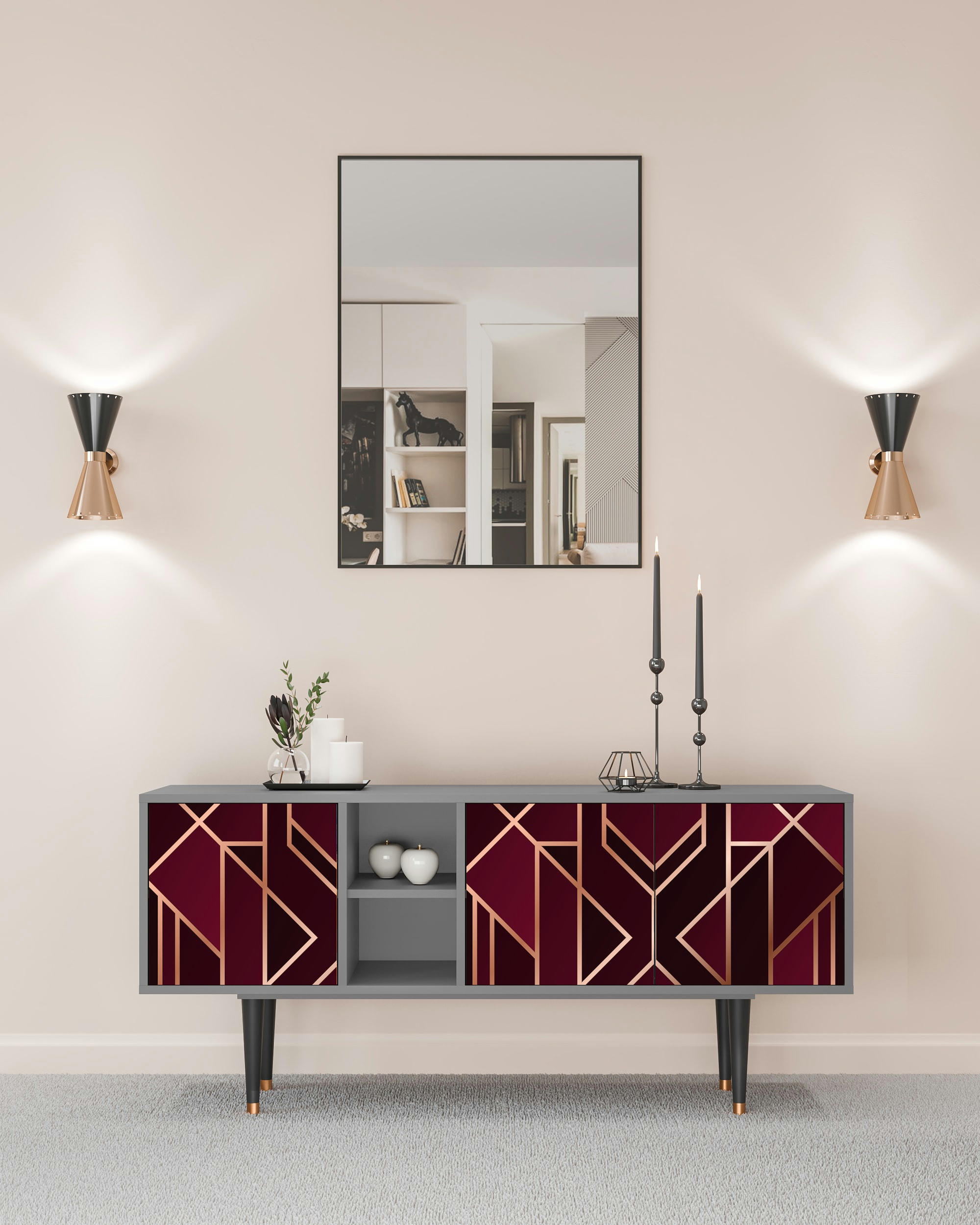 BURGUNDY JEWELERY - Meuble TV  bordeaux 3 tiroirs L 150 cm