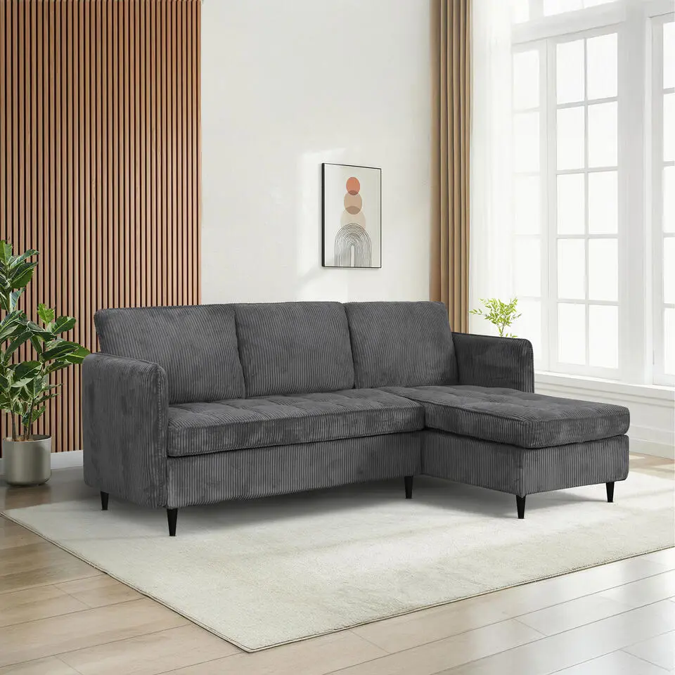 Lindhus - Bank met chaise longue omkeerbaar in corduroy antraciet