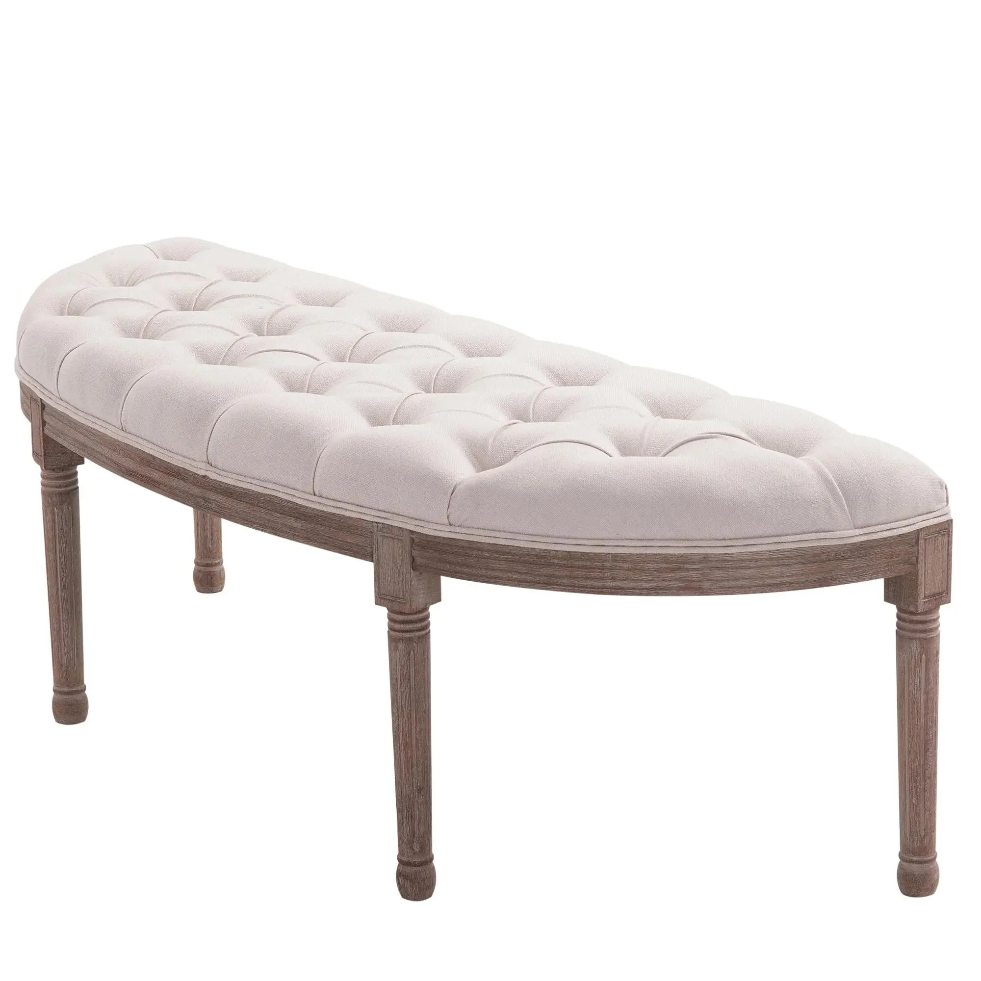 Semi-Circle End of Bed Bench with Tufted Design, Upholstered Bedroom