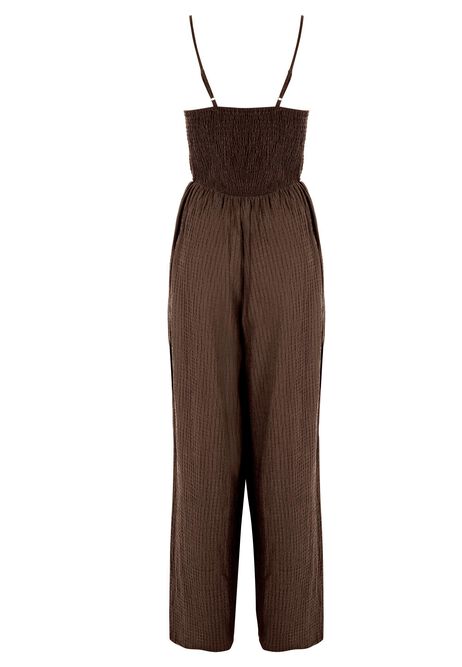 Womens Brown Textured Strappy Jumpsuit