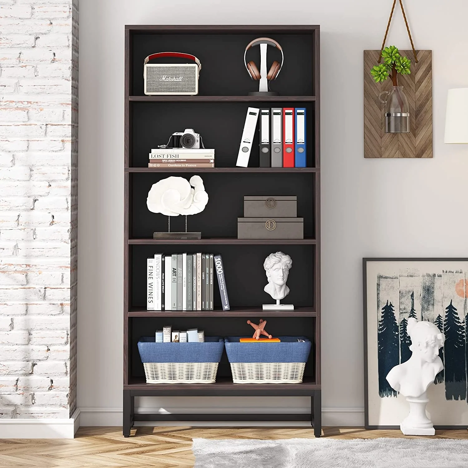 71-inch Tall 5-tier Transitional Wooden Bookcase - 31.5”L* 11.81”W* 70.87”H