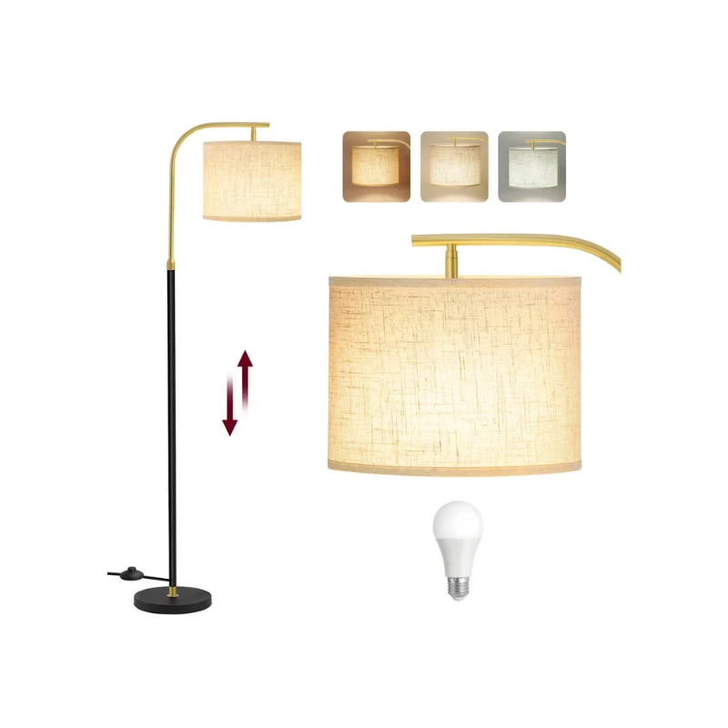 Lampe sur pied courbe avec abat-jour en tissu, Douille E27