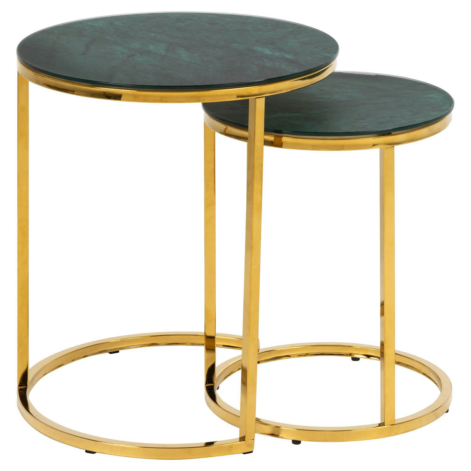 ALYSÉ  - Lot de 2 tables d'appoint ronde en marbre et métal vert