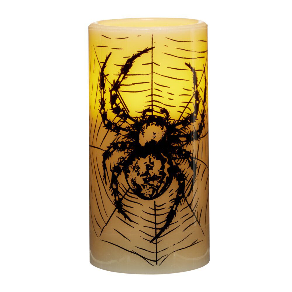 Bougie Halloween LED araignée cire blanc Ø7,5xH15cm