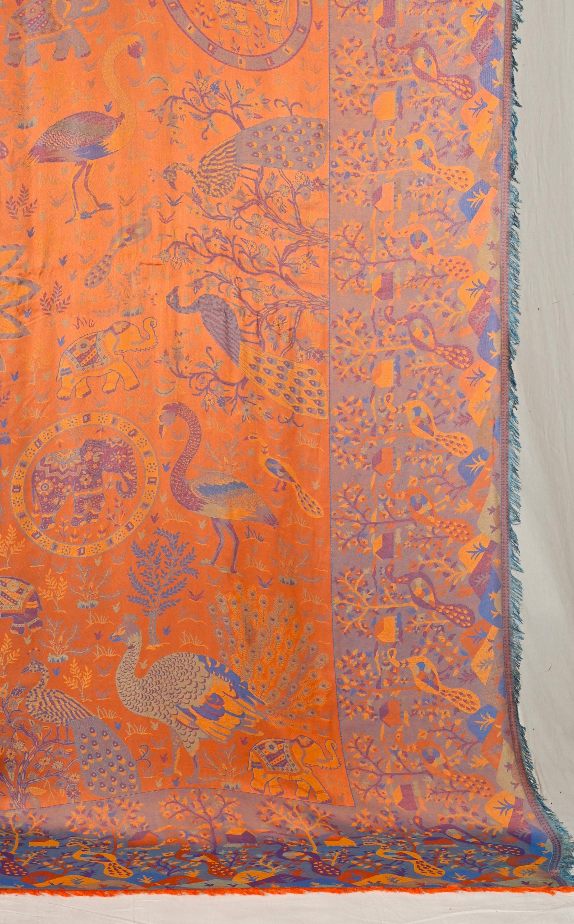 Orange Peacock Designer Reversible Cashmere Silk Bed cover, Handmade Bed Throw, Cashmere Bedspread, Bedroom Accessories, Mother's gifts