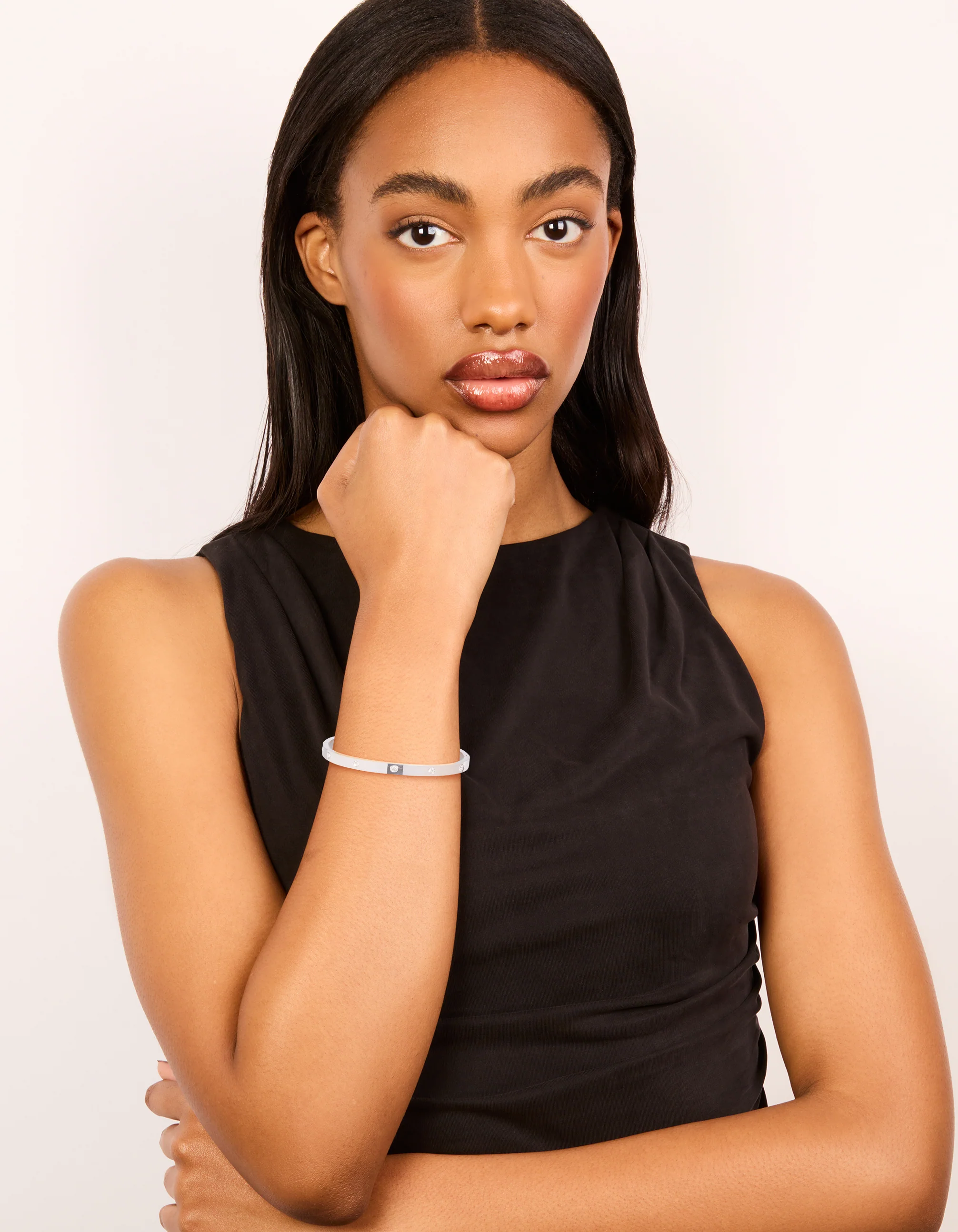 Waterproof Stainless Steel Diamante Hinged Bangle