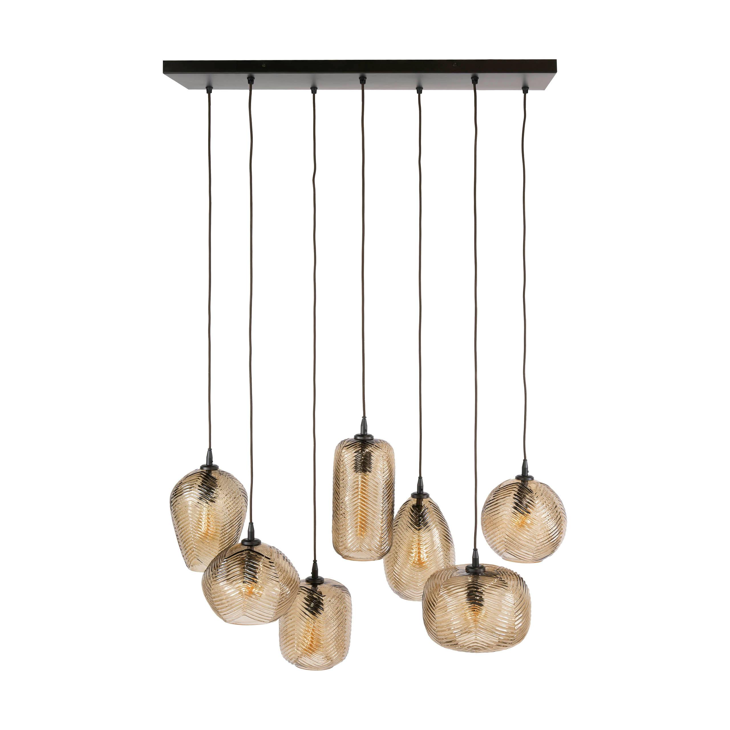 Suspension vintage verre brun fumé chevron 7 lampes NOVA