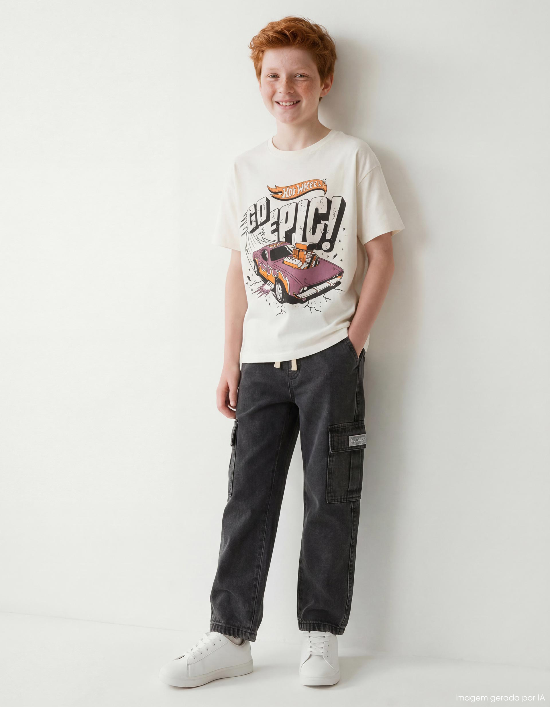 T-shirt 'Hot Wheels', Menino, Branco