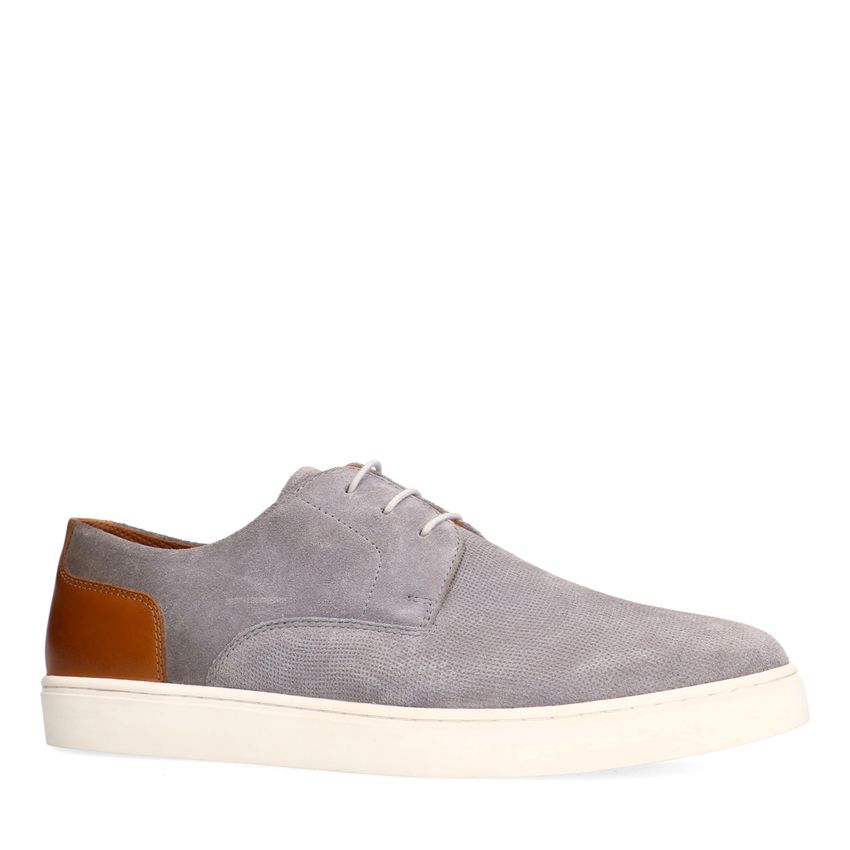 Manfield Grijze suède veterschoenen