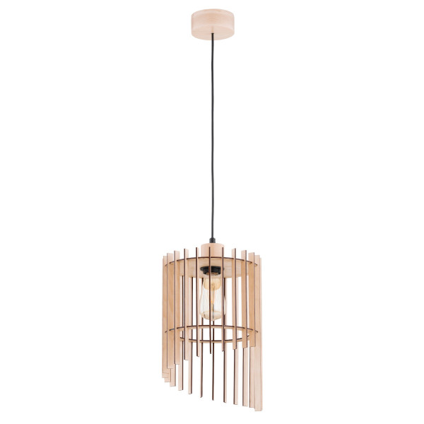 Lampa wisząca jasne drewno-czarna SOLANA 1xE27x15W Alfa