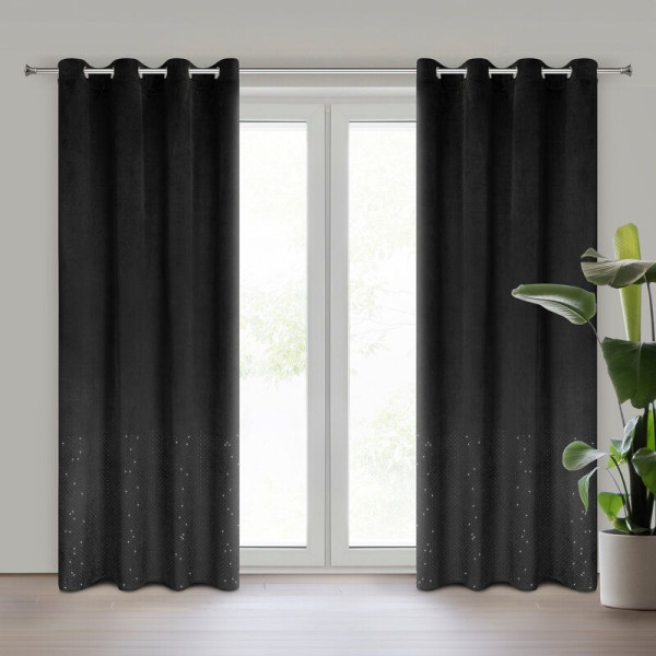 Zasłona na przelotkach welwetowa z diamencikami ARIADNA 140X250 czarna